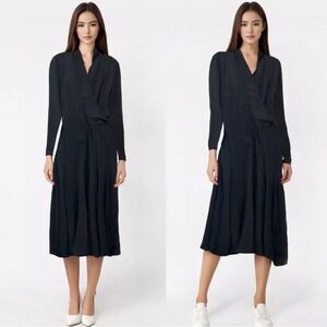 Vintage Norma Kamali Dress Womens 1980s Poly Wool Long Sleeve‎ Gray Maxi  Sz 4